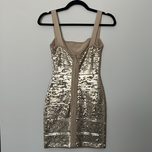 COPY - Herve Leger Antique Gold Sequin Bodycon Dress - Picture 3 of 5